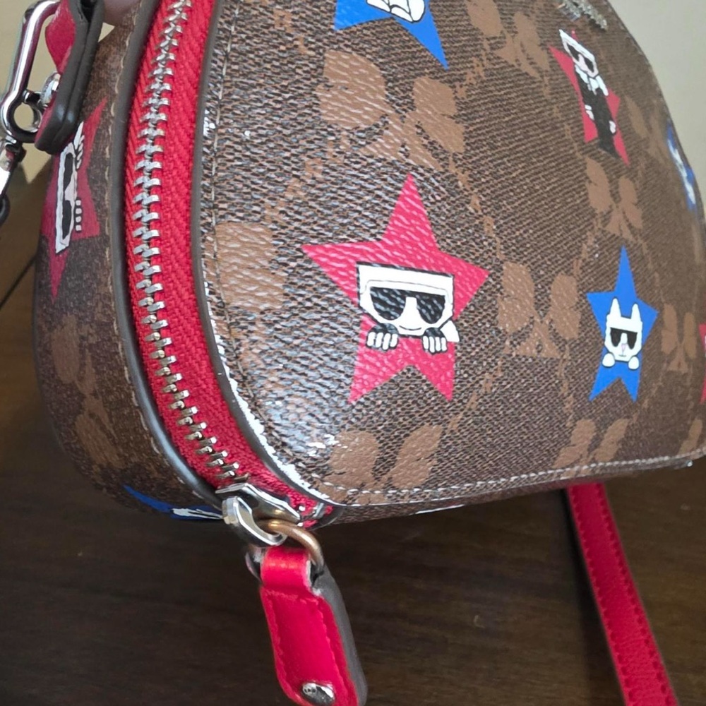 Karl Lagerfeld Brown Crossbody Bag with Red and Blue Accents - Picture 5 of 6